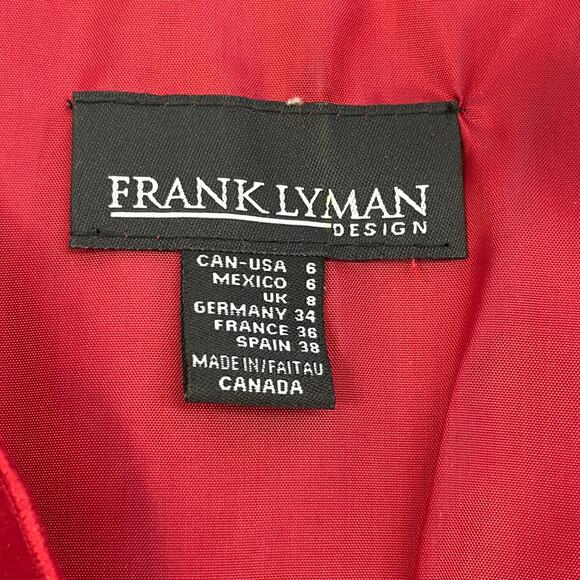 Frank Lyman Red Shiny Bubble Hem Belted Ruffle Sexy Zip Up Cocktail Party Dress - Picture 9 of 13